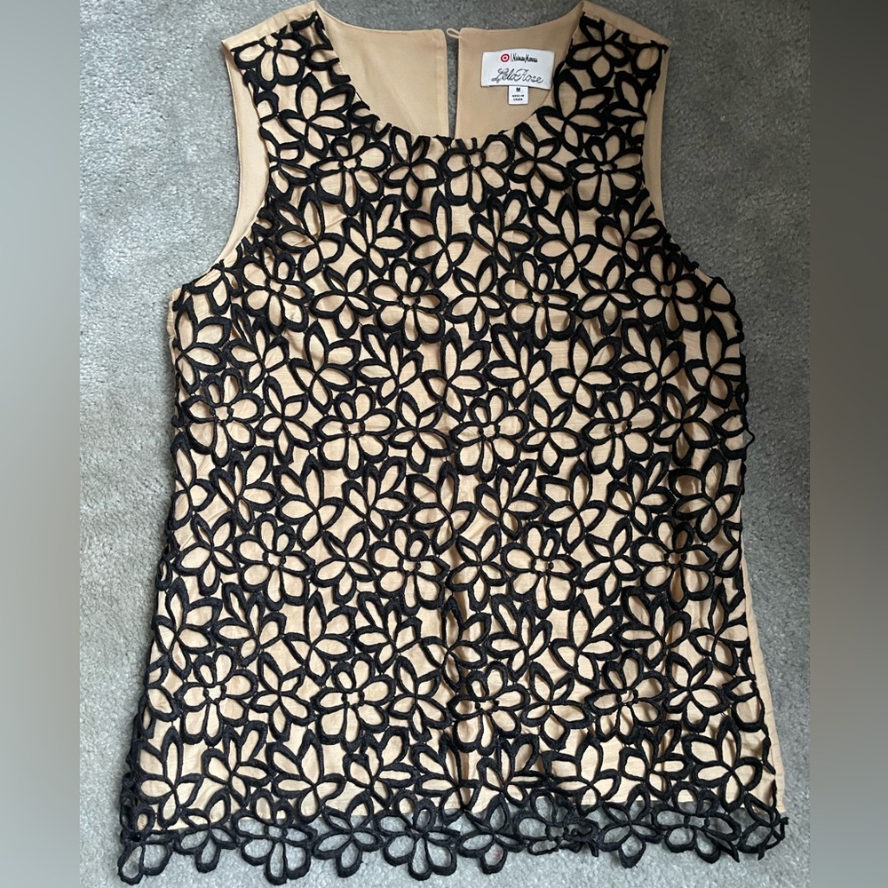 Lela Rose Neiman Marcus Target tan and black lace sleeveless top